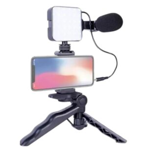 Kit de Gravação 5 em 1 com Iluminação LED, Microfone e Suporte Celular: O Pacote Completo para Criadores de Conteúdo
